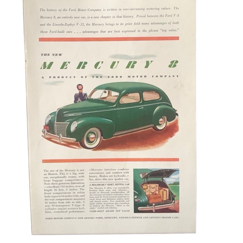 Vintage 1939 Mercury 8 Product of Ford Motor Ad Advertisement